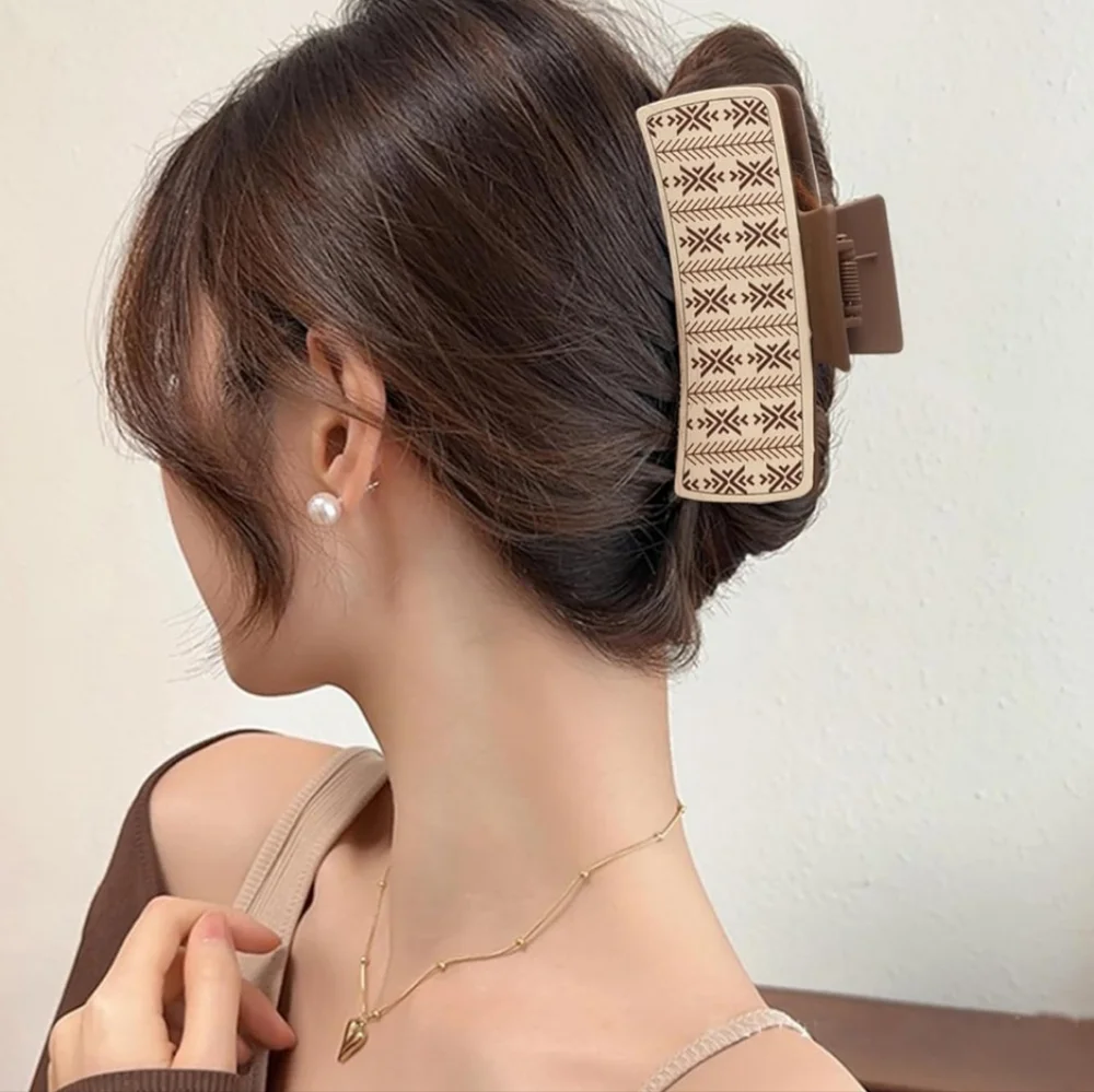 Western Brown/Tan Southwestern Print Faux Leather Hair Claw Accessories Rodeo